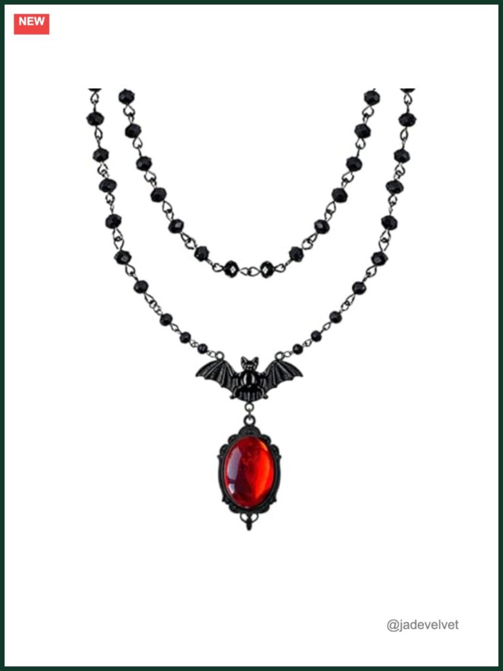 Gothic Layered Bat Cameo Necklace Victorian Embossed Stainless Steel Adjustable